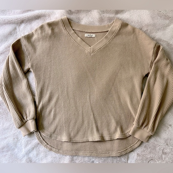 Madewell Waffle Knit V-Neck Long-Sleeve Sweater Toasted Sesame Size S - Picture 2 of 8